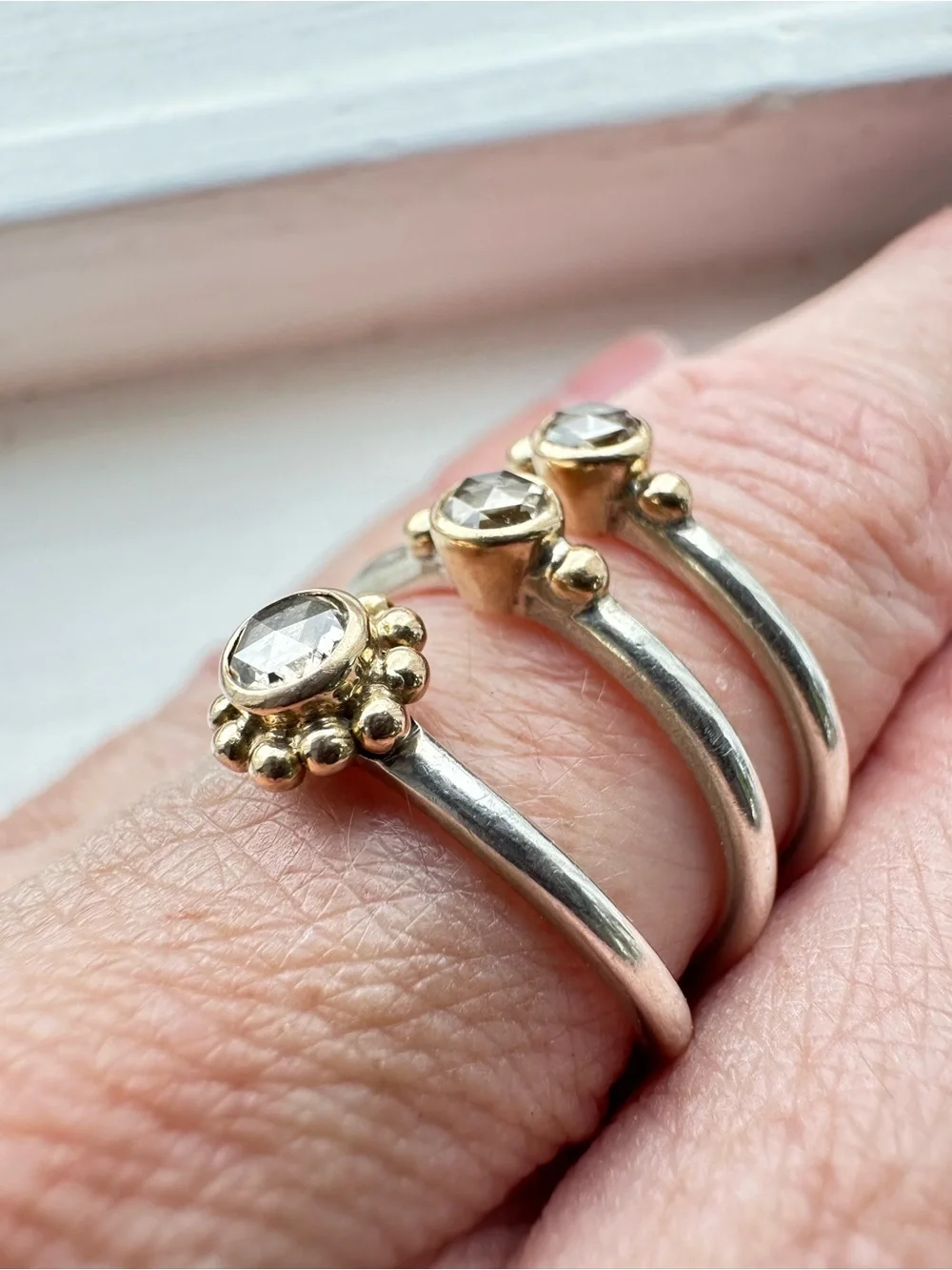 Kate Maller - Rose Cut Diamond Staking Ring | Sterling Silver and 14K | 4.5